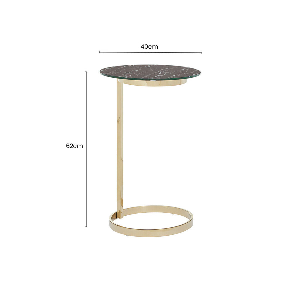 Orsina Oria Black Marble Effect Glass and Gold Round End Table
