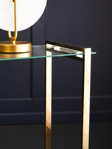 Orsina Oria Gold End Table – Clear Tempered Glass & Metallic Finish