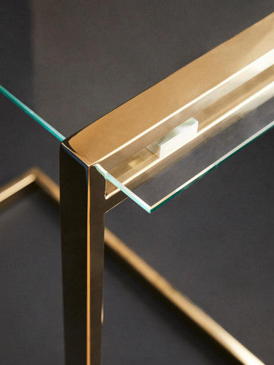 Orsina Oria Gold End Table – Clear Tempered Glass & Metallic Finish