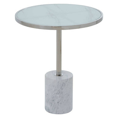 Orsina Oria Marble End Table – White and Silver Chrome Side Table