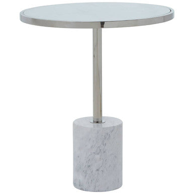 Orsina Oria Marble End Table – White and Silver Chrome Side Table