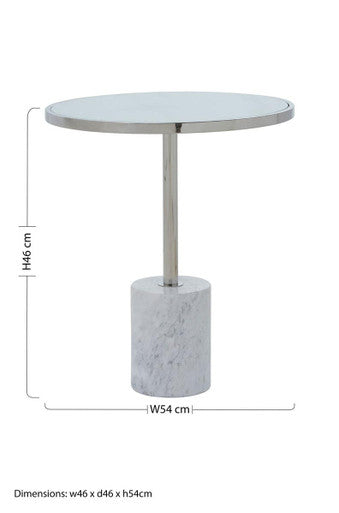 Orsina Oria Marble End Table – White and Silver Chrome Side Table