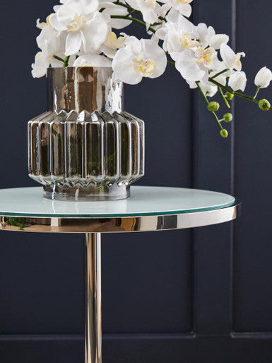 Orsina Oria Marble End Table – White and Silver Chrome Side Table