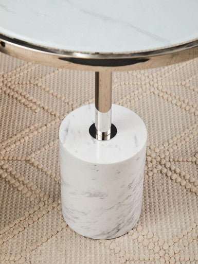 Orsina Oria Marble End Table – White and Silver Chrome Side Table