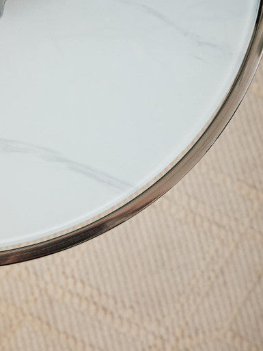 Orsina Oria Marble End Table – White and Silver Chrome Side Table