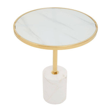 Orsina Oria White Marble End Table – Round Gold Pedestal Side Table
