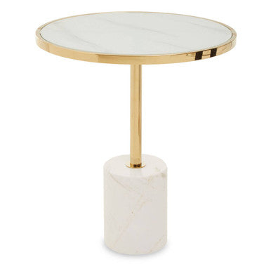 Orsina Oria White Marble End Table – Round Gold Pedestal Side Table