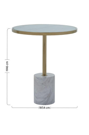 Orsina Oria White Marble End Table – Round Gold Pedestal Side Table