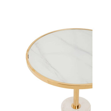Orsina Oria White Marble End Table – Round Gold Pedestal Side Table