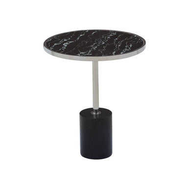 Orsina Oria Black Marble End Table – Silver Chrome Pedestal Side Table