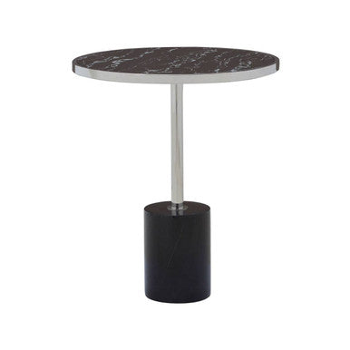 Orsina Oria Black Marble End Table – Silver Chrome Pedestal Side Table