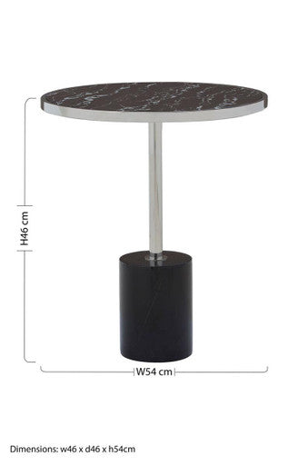 Orsina Oria Black Marble End Table – Silver Chrome Pedestal Side Table