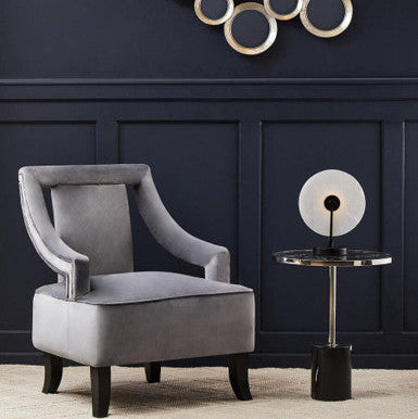 Orsina Oria Black Marble End Table – Silver Chrome Pedestal Side Table