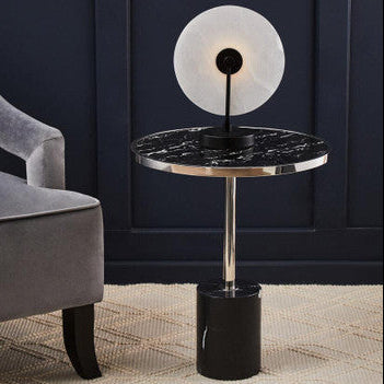 Orsina Oria Black Marble End Table – Silver Chrome Pedestal Side Table