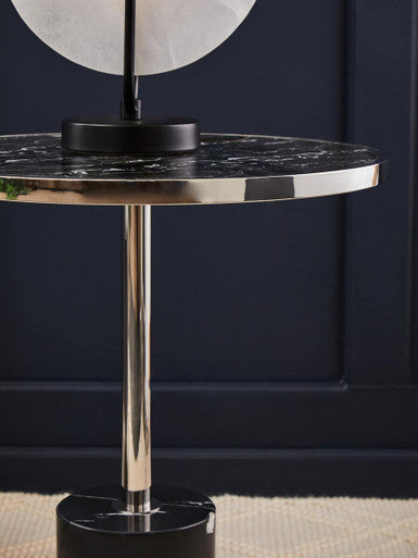 Orsina Oria Black Marble End Table – Silver Chrome Pedestal Side Table