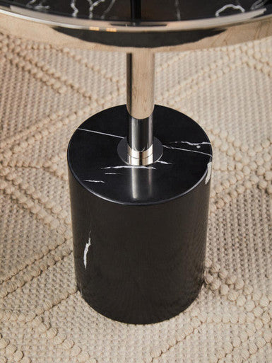 Orsina Oria Black Marble End Table – Silver Chrome Pedestal Side Table