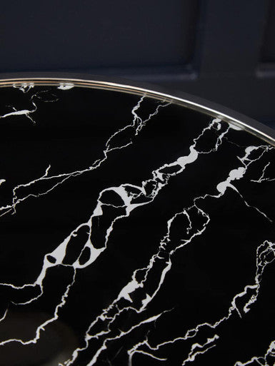 Orsina Oria Black Marble End Table – Silver Chrome Pedestal Side Table