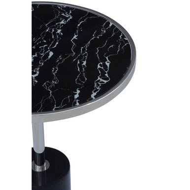 Orsina Oria Black Marble End Table – Silver Chrome Pedestal Side Table