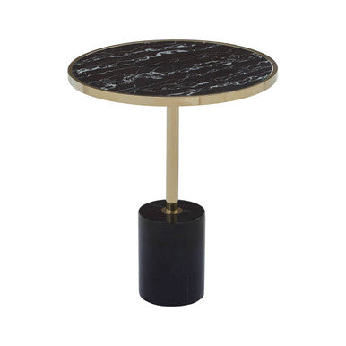 Orsina Oria Black Marble End Table – Round Gold Pedestal Side Table