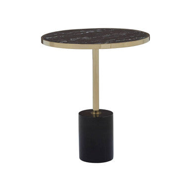 Orsina Oria Black Marble End Table – Round Gold Pedestal Side Table