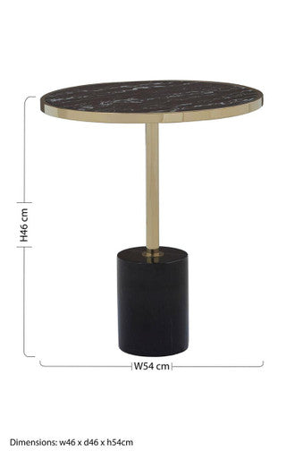 Orsina Oria Black Marble End Table – Round Gold Pedestal Side Table