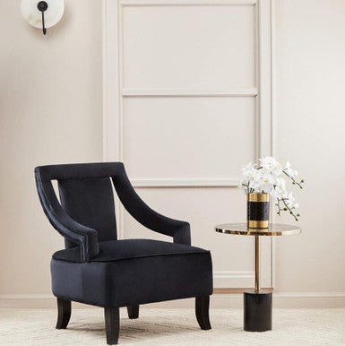 Orsina Oria Black Marble End Table – Round Gold Pedestal Side Table