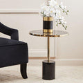 Orsina Oria Black Marble End Table – Round Gold Pedestal Side Table