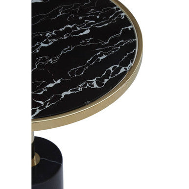 Orsina Oria Black Marble End Table – Round Gold Pedestal Side Table