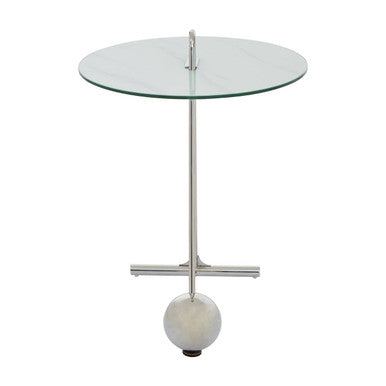 Orsina Oria Gold Side Table – White Marble Glass Top End Table