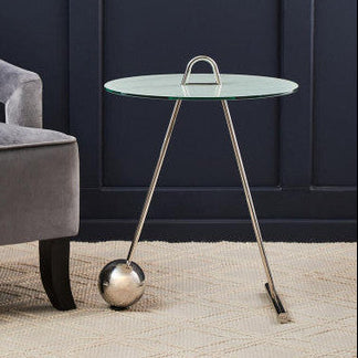 Orsina Oria Gold Side Table – White Marble Glass Top End Table