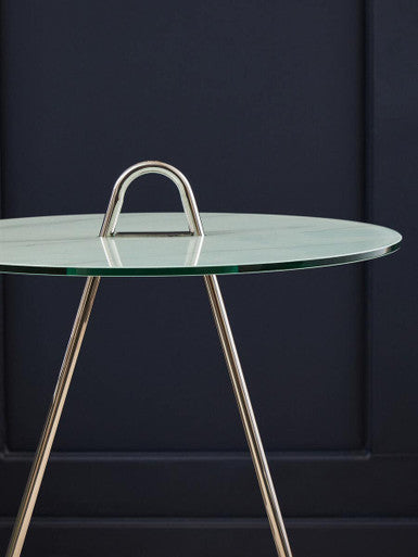 Orsina Oria Gold Side Table – White Marble Glass Top End Table