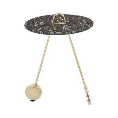 Orsina Oria Black Marble Effect End Table with Gold Splayed Legs