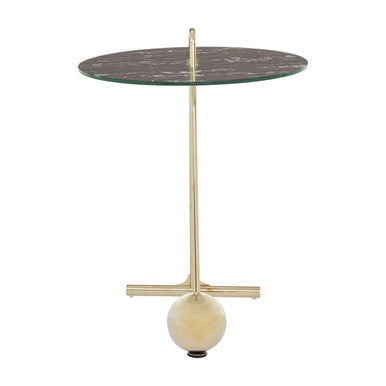 Orsina Oria Black Marble Effect End Table with Gold Splayed Legs