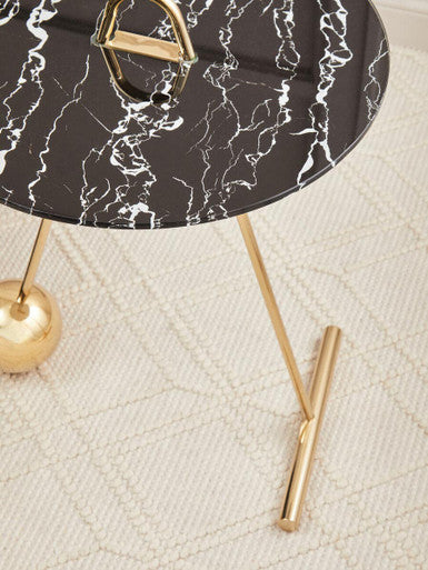 Orsina Oria Black Marble Effect End Table with Gold Splayed Legs