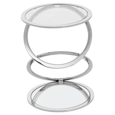 Orsina Oria Glass End Table – Silver Stainless Steel Circular Base
