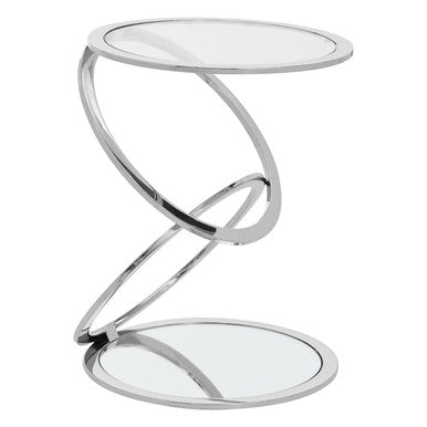 Orsina Oria Glass End Table – Silver Stainless Steel Circular Base