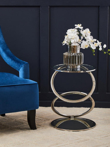 Orsina Oria Glass End Table – Silver Stainless Steel Circular Base