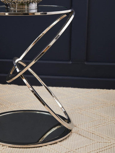 Orsina Oria Glass End Table – Silver Stainless Steel Circular Base