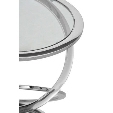 Orsina Oria Glass End Table – Silver Stainless Steel Circular Base