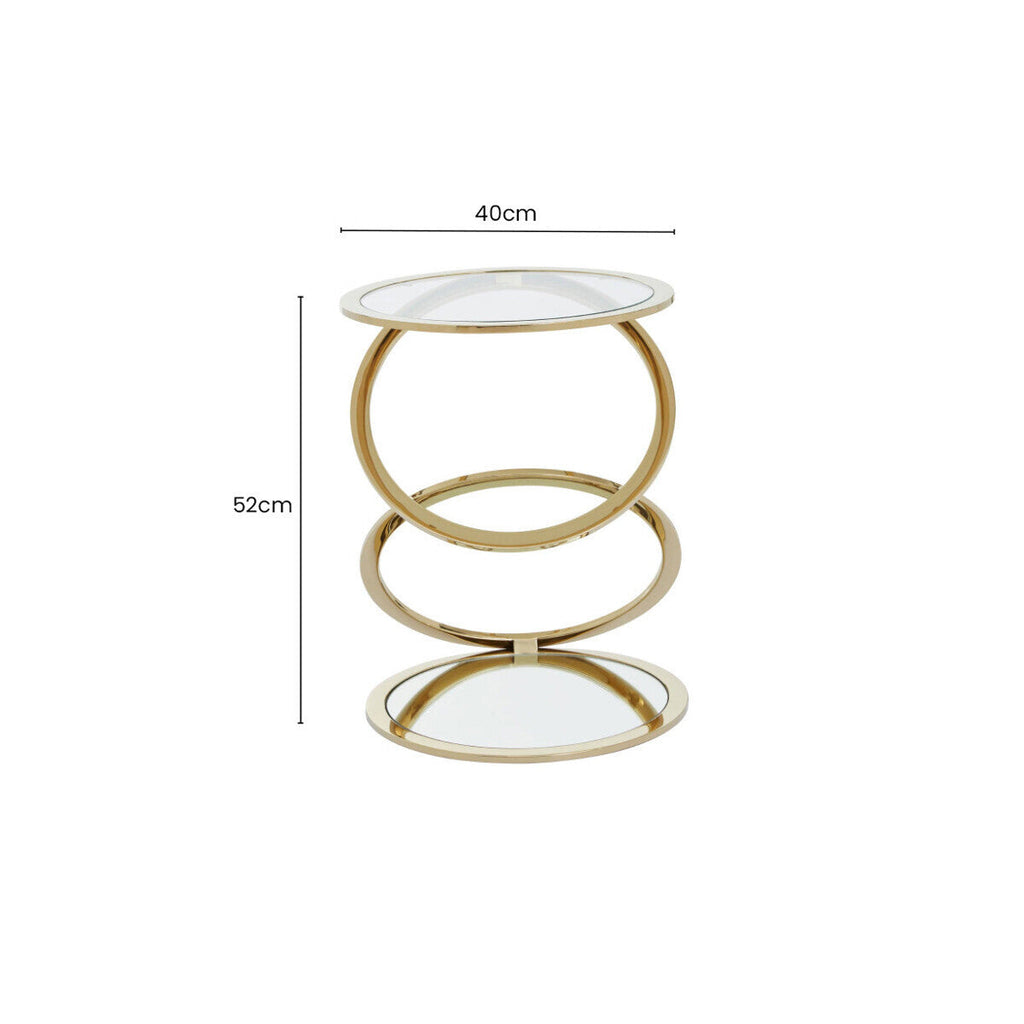 Orsina Oria Gold Glass End Table – Round Interlocking Ring Base