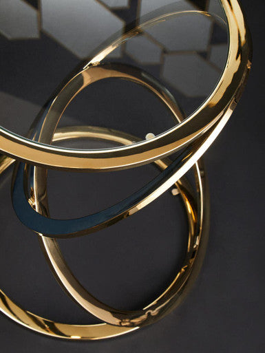 Orsina Oria Gold Glass End Table – Round Interlocking Ring Base