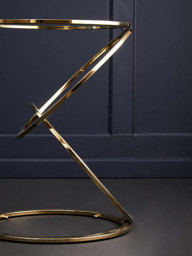 Orsina Oria Gold Glass End Table – Round Interlocking Ring Base