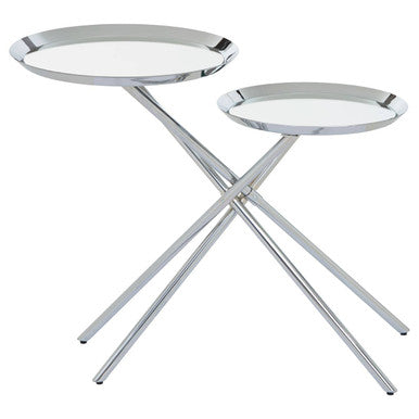 Orsina Oria Mirrored Side Table – Silver Staggered Chrome End Table