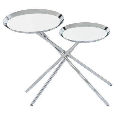 Orsina Oria Mirrored Side Table – Silver Staggered Chrome End Table