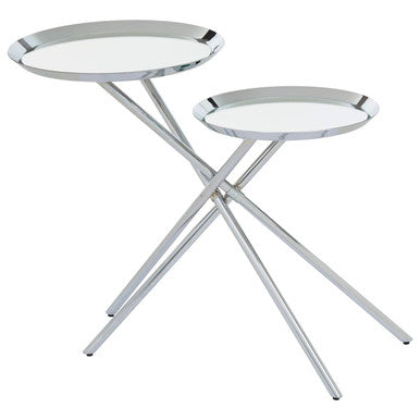 Orsina Oria Mirrored Side Table – Silver Staggered Chrome End Table