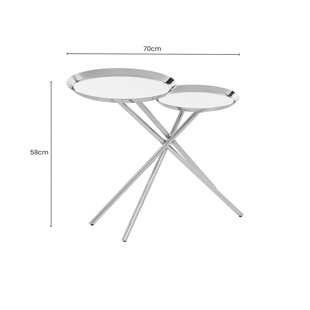 Orsina Oria Mirrored Side Table – Silver Staggered Chrome End Table