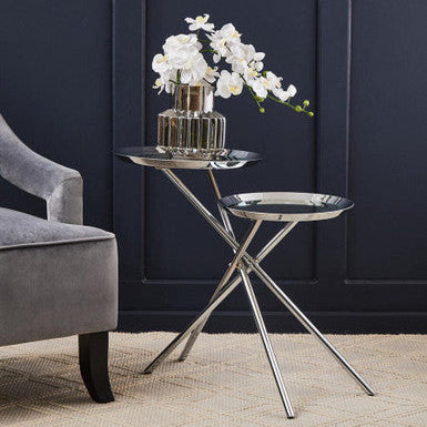 Orsina Oria Mirrored Side Table – Silver Staggered Chrome End Table