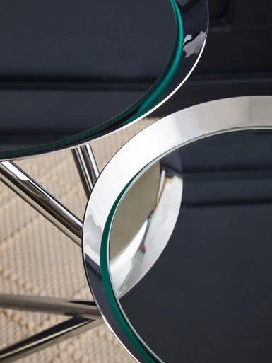 Orsina Oria Mirrored Side Table – Silver Staggered Chrome End Table