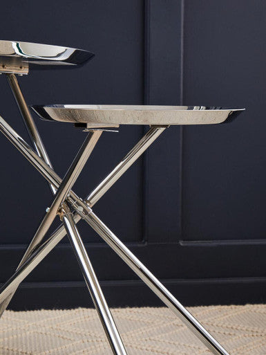 Orsina Oria Mirrored Side Table – Silver Staggered Chrome End Table