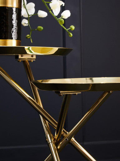 Orsina Oria Gold Side Table – Tiered Mirrored Metallic Accent Table